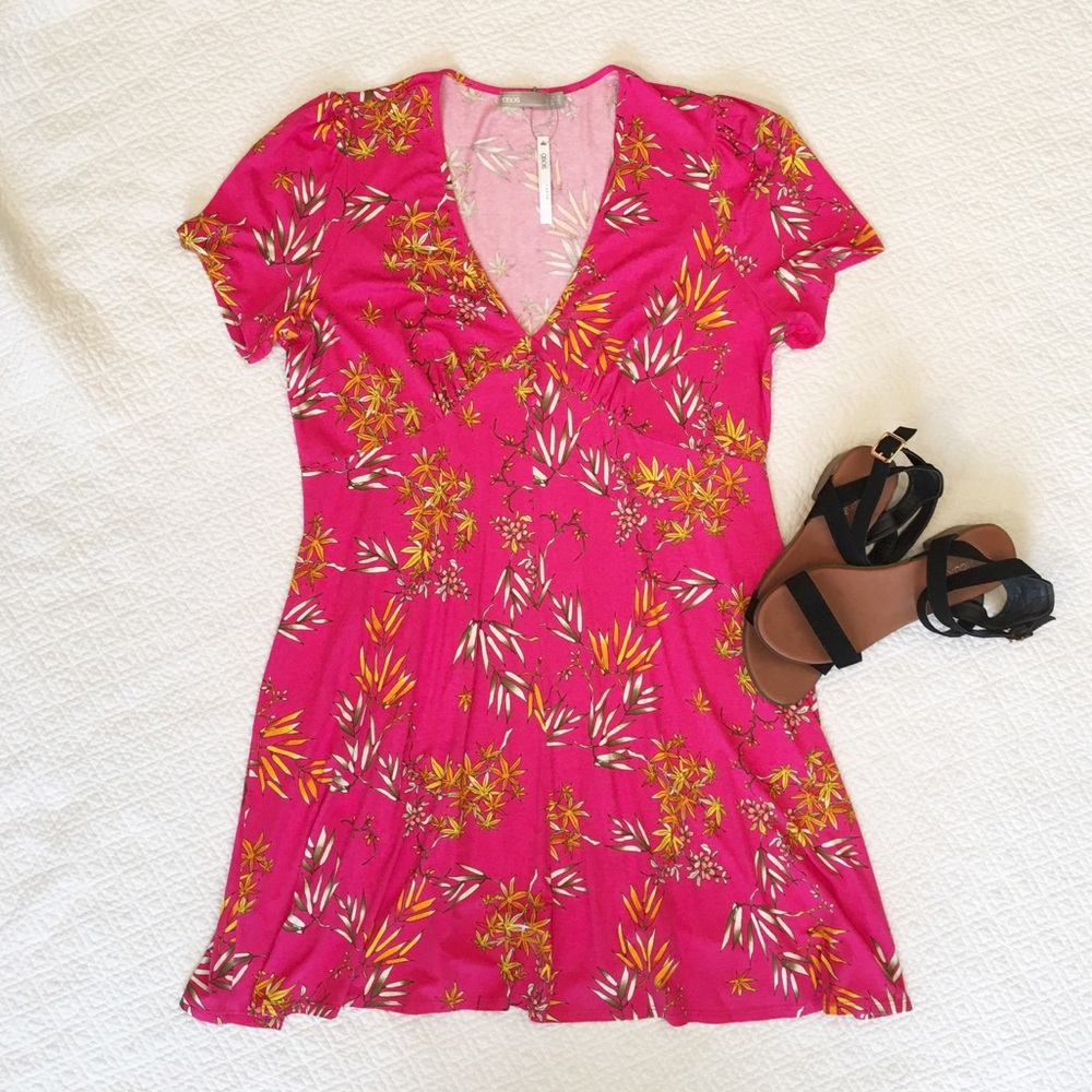 ASOS Curve Mini Tea Dress in Pink Bamboo